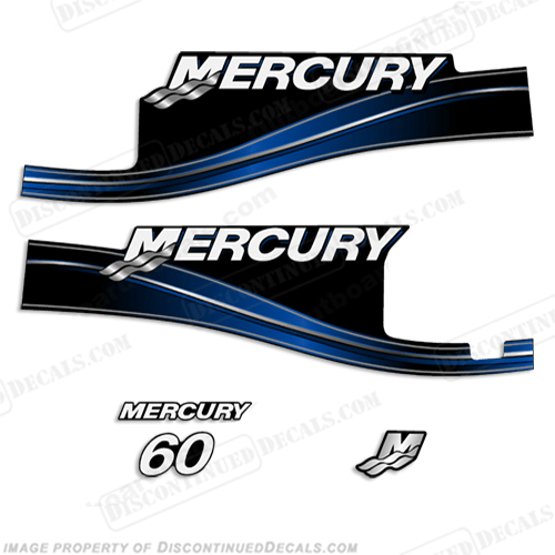 Mercury 60hp 2 Stroke Decal Kit (Blue) 2005 - 2009 with Oil Window 60 hp, 2 stroke, 2005, 2006, 2007, 2008, 2009, oil window, 60, 2stroke, 2-stroke, 05, 06, 07, 08, 09, INCR10Aug2021