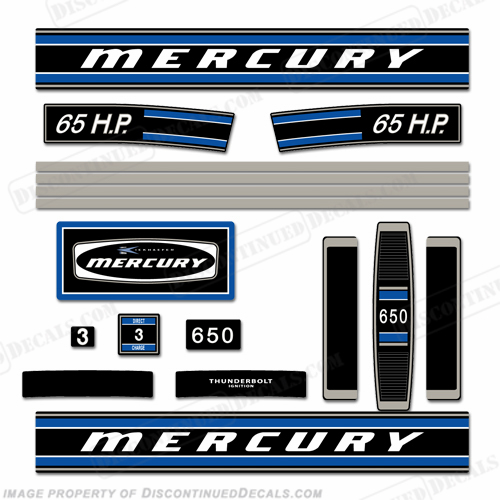 Mercury 1972 65HP Outboard Engine Decals INCR10Aug2021