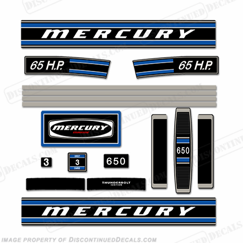 Mercury 1973 65hp Outboard Engine Decals INCR10Aug2021