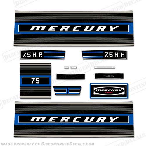 Mercury 1974 7.5hp Outboard Engine Decals INCR10Aug2021