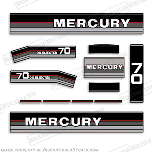 1987-88 Mercury 70HP Oil Injected Outboard Repro 21Pc Decals Leather look stripe 