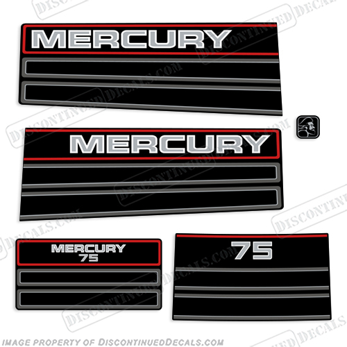Mercury 75hp Outboard Engine Decals 1994-1995  94, 95, 90, 1994, 1995, 75, mercury, hp, outboard motor, tiller, engine, decal, sticker, kit, set, INCR10Aug2021
