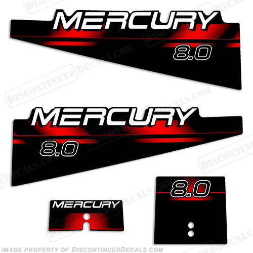 Mercury 8.0hp Decal Kit - 1994 - 1999 mercury, 1994, 1995, 1996, 1997, 1998, 1999, decal, decals, kit, set, stickers, outboard, 8, 8.0, 8hp, 8.0hp, 