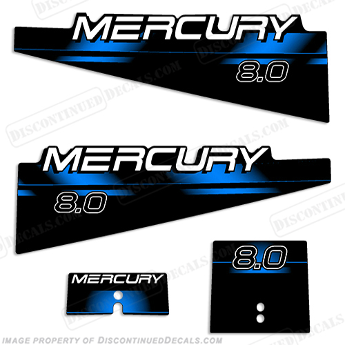 Mercury 8.0hp Decal Kit - 1994 - 1999 Blue mercury, 8.0, 8, hp, 8.0hp, 8hp, 1994, 1995, 1996, 1997, 1998, 1999, blue, decals, stickers, set, kit, outboard,