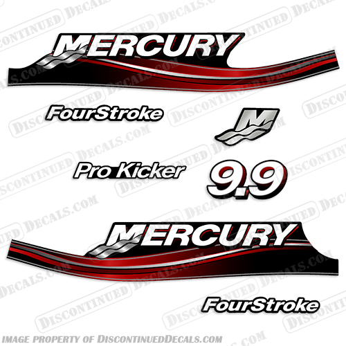 Mercury 9.9hp FourStroke Pro Kicker Decal Kit - 2005 Style (Red) mercury, 9.9, 9.9 hp, horsepower, 9.9hp, 2005, 2006, 2007, 2008, 2009, 2010, electronic, fuel, injection, four, stroke, outboard, engine, motor, decal, kit, set, pro, kicker, FourStroke, 4-Stroke, 4Stroke