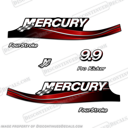 Mercury 9.9hp Four Stroke Pro Kicker Decal Kit - 2005 Style mercury, 9.9, 9.9 hp, horsepower, 9.9hp, 2005, 2006, 2007, 2008, 2009, 2010, electronic, fuel, injection, four, stroke, outboard, engine, motor, decal, kit, set, pro, kicker, INCR10Aug2021