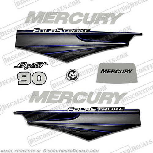 Mercury 90hp BigFoot FourStroke Decals - 2013+ (Blue) big, foot, big foot, big-foot, 2013, 2014, 2105, 2016, 2107, 2108, 2019, 2020, merc, mercury, outboard, engine, four, stroke, fourstroke, engine, motor, 4s, 4stroke, INCR10Aug2021
