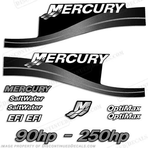 Mercury 90hp - 250hp Decals - Custom Color Silver INCR10Aug2021