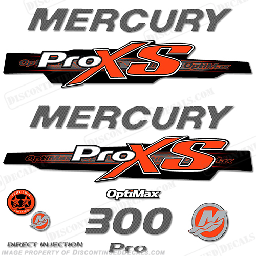 Mercury 300hp ProXS 2013+ Style Decals - Orange/Carbon pro xs, optimax proxs, optimax pro xs, optimax pro-xs, pro-xs, 300hp, INCR10Aug2021