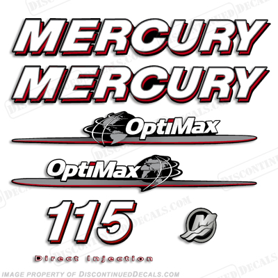 Mercury 115 hp Optimax outboard engine decals RED sticker set reproduction 