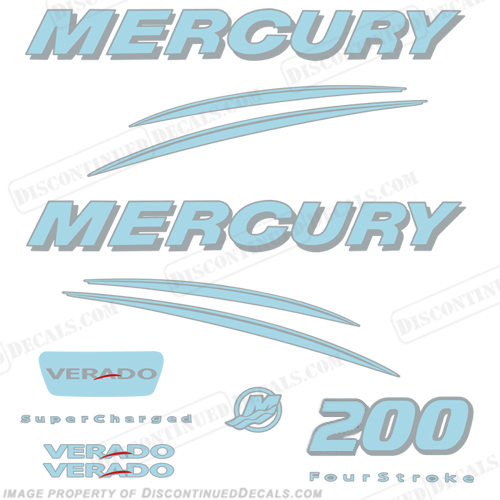 Mercury Verado 200hp Decal Kit - Powder Blue/Silver INCR10Aug2021