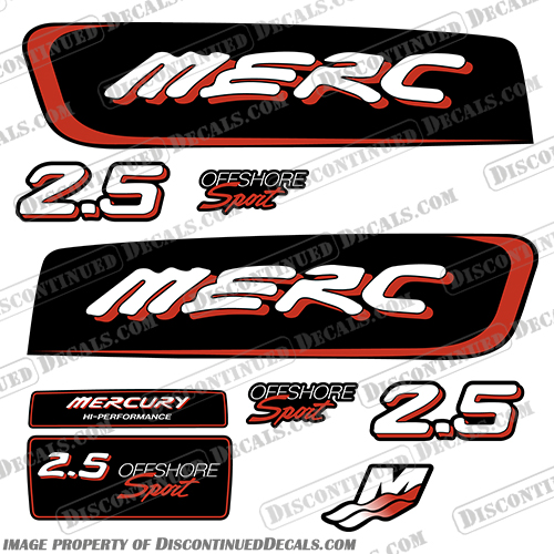 Mercury 2.5 Liter Offshore Sport Decal Kit - Red Mercury, 2.5, Liter, Litre, 2.5L, 2.5 L, Offshore, Sport, Off shore, decal, Decals, kit, red