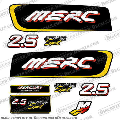 Mercury 2.5 Liter Offshore Sport Decal Kit - Red/Yellow Mercury, 2.5, Liter, Litre, 2.5L, 2.5 L, Offshore, Sport, Off shore, decal, Decals, kit, red, yellow, Red/Yellow, Yellow/Red, Red / Yellow, Yellow / Red