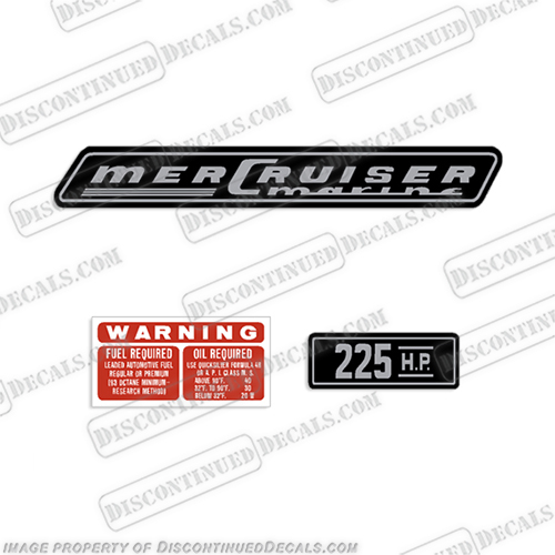 Mercury Mercruiser 225hp Inboard Motor Decals  mercury, mercruiser, 225, hp, inboard, boat, motor, engine, valve, cover, decal, sticker, kit, set, of, decals, 1970, 1971, 1972, 1973, 1974, 1975 , 1976, 1977