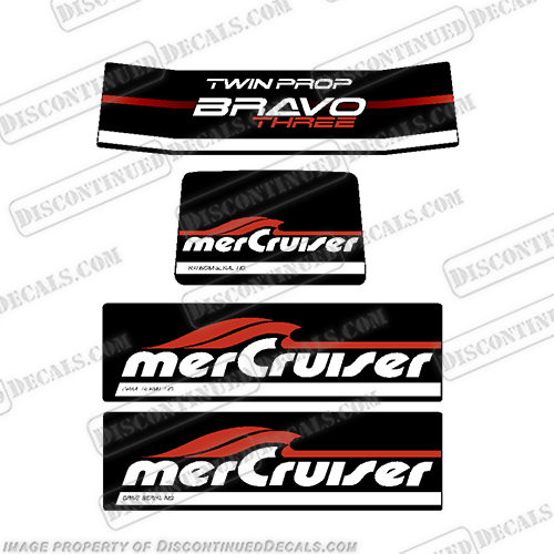 Mercruiser Bravo Three Twin Prop Decals  mercury, mercruiser, bravo, three, twin, prop, outdrive, motor, engine, decal, kit
