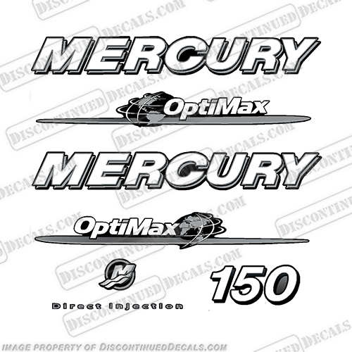 Mercury 150hp "Optimax" Decals - 2007-2012 Custom Silver / White INCR10Aug2021