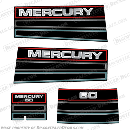 Mercury 60hp Outboard Engine Decals 1993-1994-1995  93, 94, 95, 90, 1993, 1994, 1995, 60, mercury, hp, outboard motor, tiller, engine, decal, sticker, kit, set, decals, stickers