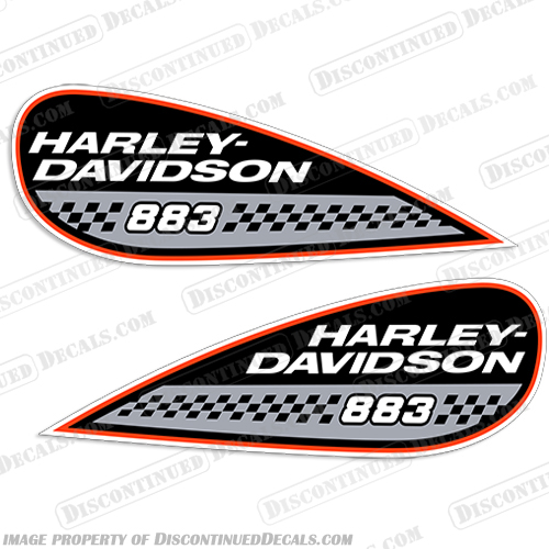 Harley Davidson 883 Checkered Fuel Gas Tank Decals (Set of 2) harley, harley davidson, harleydavidson, 883R, Screaming, Eagle, red, gold, gas, tank, fuel, fswg, fat, boy, wing, 883, Checkered