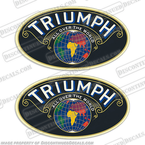 Triumph Motorcycles " ALL AROUND THE WORLD " Decals - Set of 2 Decals Triumph, Motorcycles, ALL, AROUND, THE, WORLD, Decals, Stickers, decal, sticker 