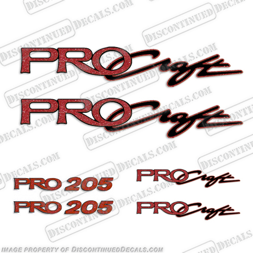 ProCraft Boats & Pro205 Logo Decal Package (Red)  pro, craft, decals, pro, 205, boat, sticker, package, red, black, procraft