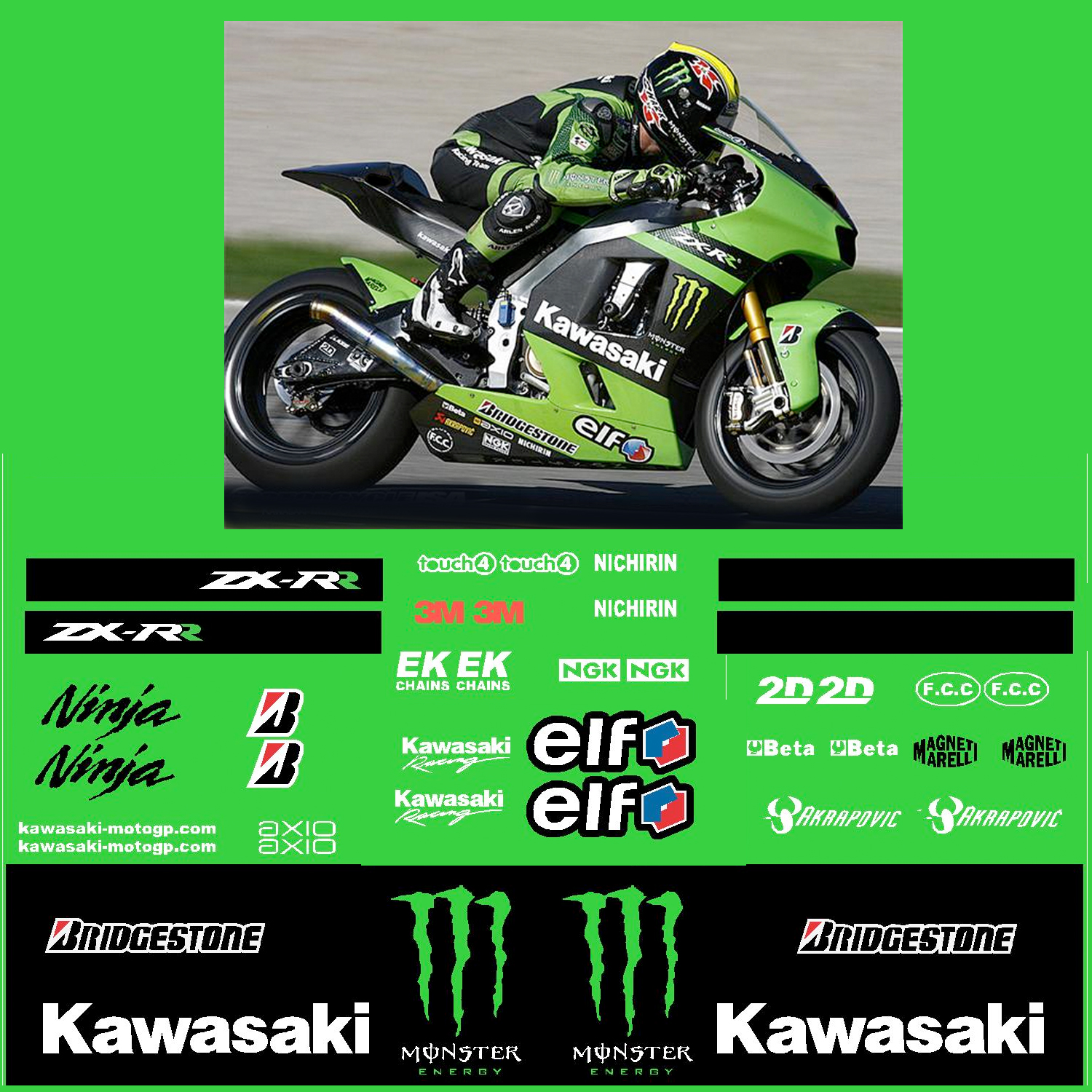 Kawasaki ZX-RR Monster Energy Race Decal Kit INCR10Aug2021