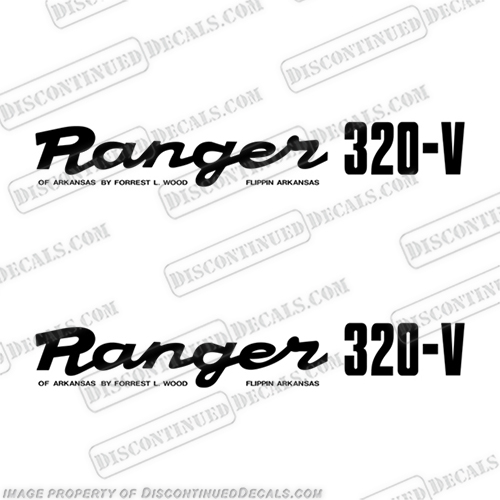 Ranger 320-V Early 1980s Decals (Set of 2) - Any Color!  ranger 320v, 320 v, 1980, 80, 81, 82, 83, 84, 85, 86, 87, 88, 89, boat, decal, sticker, INCR10Aug2021