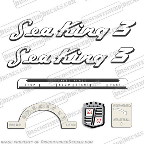 Sea King 3HP 1946 to 1955 Decals - Black - White sea, king, decals, 3, hp, 1946, 1947, outboard, motor, stickers