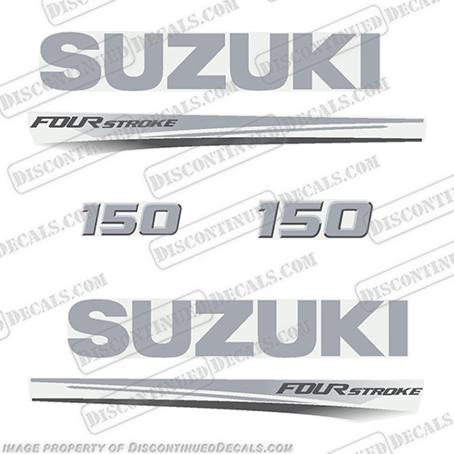 Suzuki 150 Fourstroke New 2017 and Up   suzuki, 150, 250hp, 2017, 2018, 2019, 2020, 2021, 2022, new, style, decal, decals, set, kit, stickers, outboard, engine, motor, fourstroke, silver