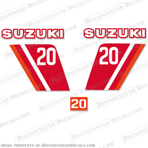 Suzuki 20hp Decal Kit 1980  suzuki, 20, hp, 20hp, decal, kit, 1979, 1980, 1981, stickers, logos, decals, vintage, motorcycle, motor, cycle, fuel, tank, engine