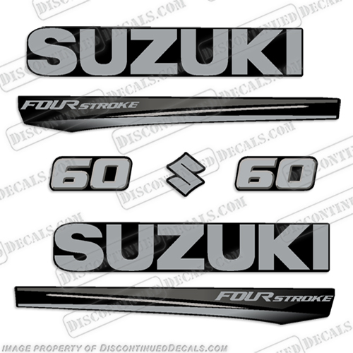 Suzuki 60 Fourstroke New 2017 and Up - Black Cowl suzuki, 60, 60hp, 2017, 2018, 2019, 2020, 2021, 2022, new, style, decal, decals, set, kit, stickers, outboard, engine, motor, fourstroke, silver
