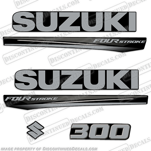 Suzuki 300 Fourstroke New 2017 and Up for BLACK COWL suzuki, 300, 300hp, 2017, 2018, 2019, 2020, 2021, 2022, 2023, new, style, decal, decals, set, kit, stickers, outboard, engine, motor, fourstroke, silver