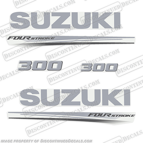Suzuki 300 Fourstroke New 2017 and Up suzuki, 300, 300hp, 2017, 2018, 2019, 2020, new, style, decal, decals, set, kit, stickers, outboard, engine, motor, fourstroke, silver