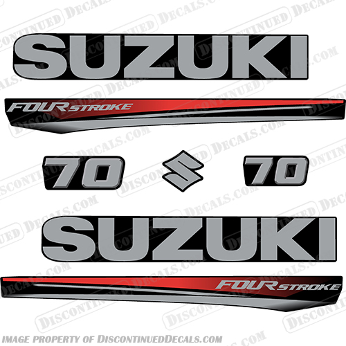 Suzuki 70 Fourstroke New 2017 and Up - Red Cowl suzuki, 50, 50hp, 60hp, 60,70, 70hp, 2017, 2018, 2019, 2020, 2021, 2022, Black, Black Cowl, red, red cowl, new, style, decal, decals, set, kit, stickers, outboard, engine, motor, fourstroke, silver