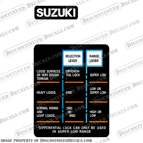 Suzuki Quad Shift 4 Wheel Drive Selection and Range Lever Control Decal for Gas Tank suzuki, king, quad, 4x4, atv, decals, stickers, offroad, off, road, dirt, bike, 2001, 4wheeler, 1999, 300, Wheel, Drive, Selection, Range, Lever, Control, Gas Tank, Gas, Tank, shift, quad, 4 wheel