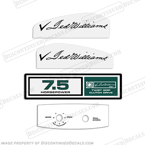 Ted Williams Outboard Motor Decal Kit 7.5hp ted, williams, william, outboard motor, engine, tank, decal, sticker, 7.5hp, 7.5, 75, 75hp, INCR10Aug2021