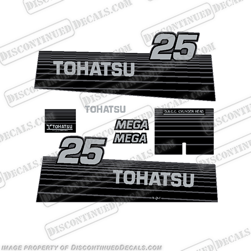 Tohatsu 25hp Mega Silver Decal Kit  tohatsu, 25, mega, silver, dark, grey, outboard, engine, motor, decal, sticker, kit, set, INCR10Aug2021