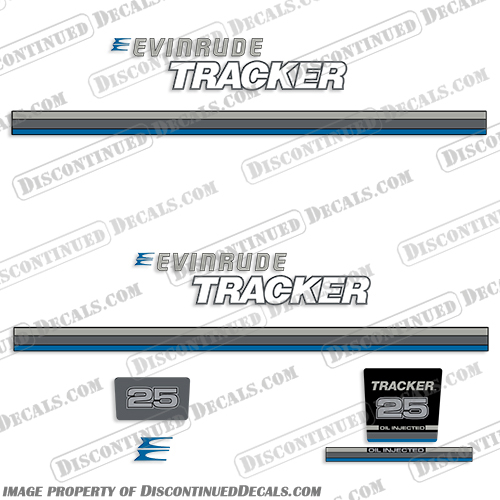 Evinrude 1993 Tracker 25hp Decal Kit - Blue Evinrude, 1993, Tracker, 25, 25hp, hp, horsepower, horse, power, decal, decals, kit, Blue