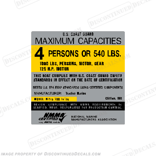 Boat Capacity Plate Decal - Generic Type B - 4" Tall by 4" Wide boat, capacity, decal, sticker, kit, set, 