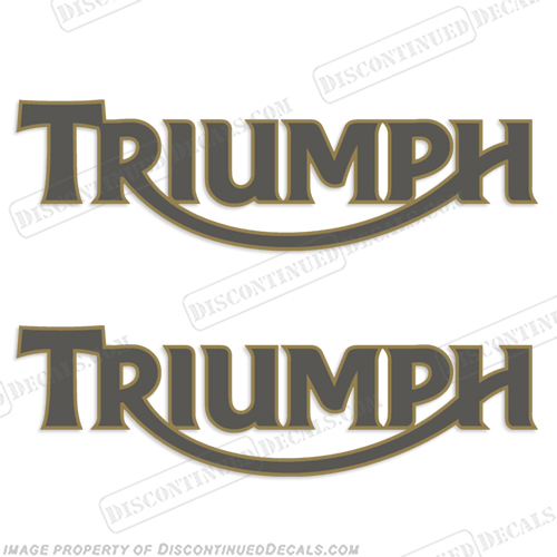 Vintage Triumph 2 x 6" silver w/black edge die cut gas tank transfer decals,pair