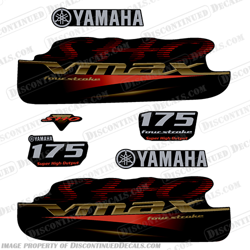 Yamaha 175hp VMAX SHO Fourstroke Decals - Red / Gold / Silver  v max, v-max, four stroke, four-stroke, 175, hp, red, gold, outboard, motor, engine, decal, sticker, kit, sho, vmax