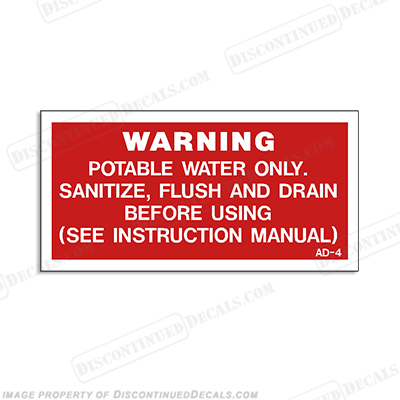 Warning Potable Water Label Decal INCR10Aug2021