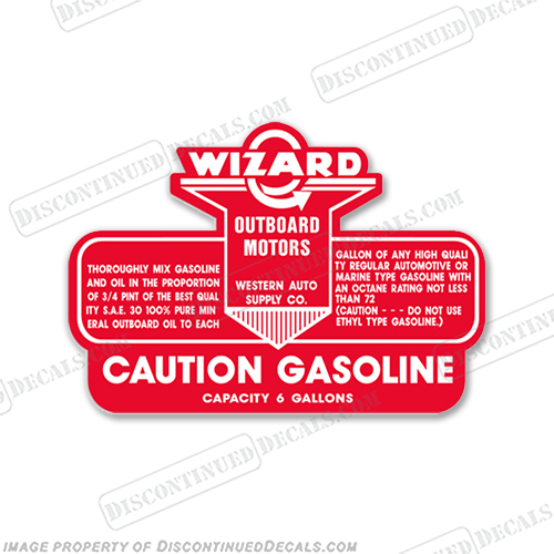 Wizard 6 Gallon Fuel Tank Decal Gas  outboard, engine, gas, fuel, tank, decal, sticker, replacement, new, 3 1/4, 3, gal, 3.25gal, 3.25gallon, 6, gallon, wiz, wizard, decals, INCR10Aug2021