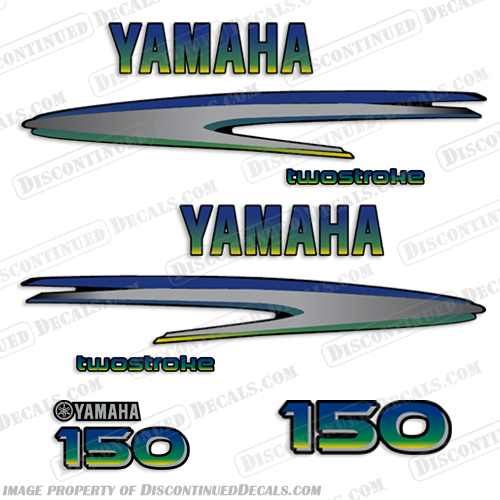 Yamaha 150hp 2-Stroke Decals - Custom Mahi!  [clone] fourstroke, 2 stroke, 2-stroke, two-stroke, two, two stroke, 150, 150hp, yamaha, custom, mahi, colors, set, stickers, decals, decal, boat, outboard, yellow, blue, green,