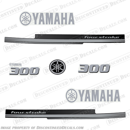 Yamaha 300hp 2015 and Up - Metallic Silver / Chrome / Black 300, 300 hp, v 6, v6, 2014, 2015, 2016, 2017, 2018, 2019, 2020, 2021, 2022, Yamaha, outboard, motor, engine, decal, sticker, kit, set decals, Metallic, Silver, Metallic Silver, Chrome, Black